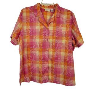 Alfred Dunner Woman's Size 22W Shirt Top Button Front Pocket Plaid Short Sleeve